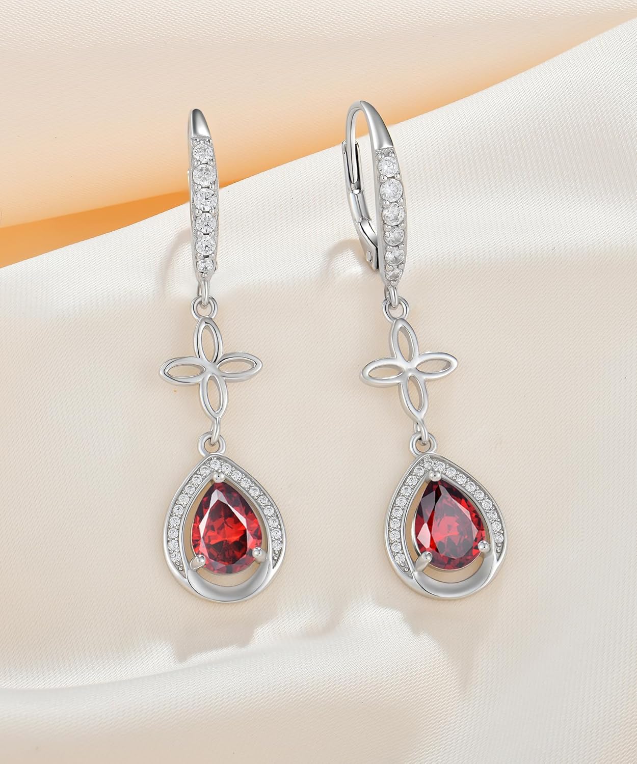 Fahonie Sterling Silver Long Drop Earrings with Cubic Zirconia Leverback Dangle Earrings Birthstone Cross Jewelry Gifts for Women - Image 5