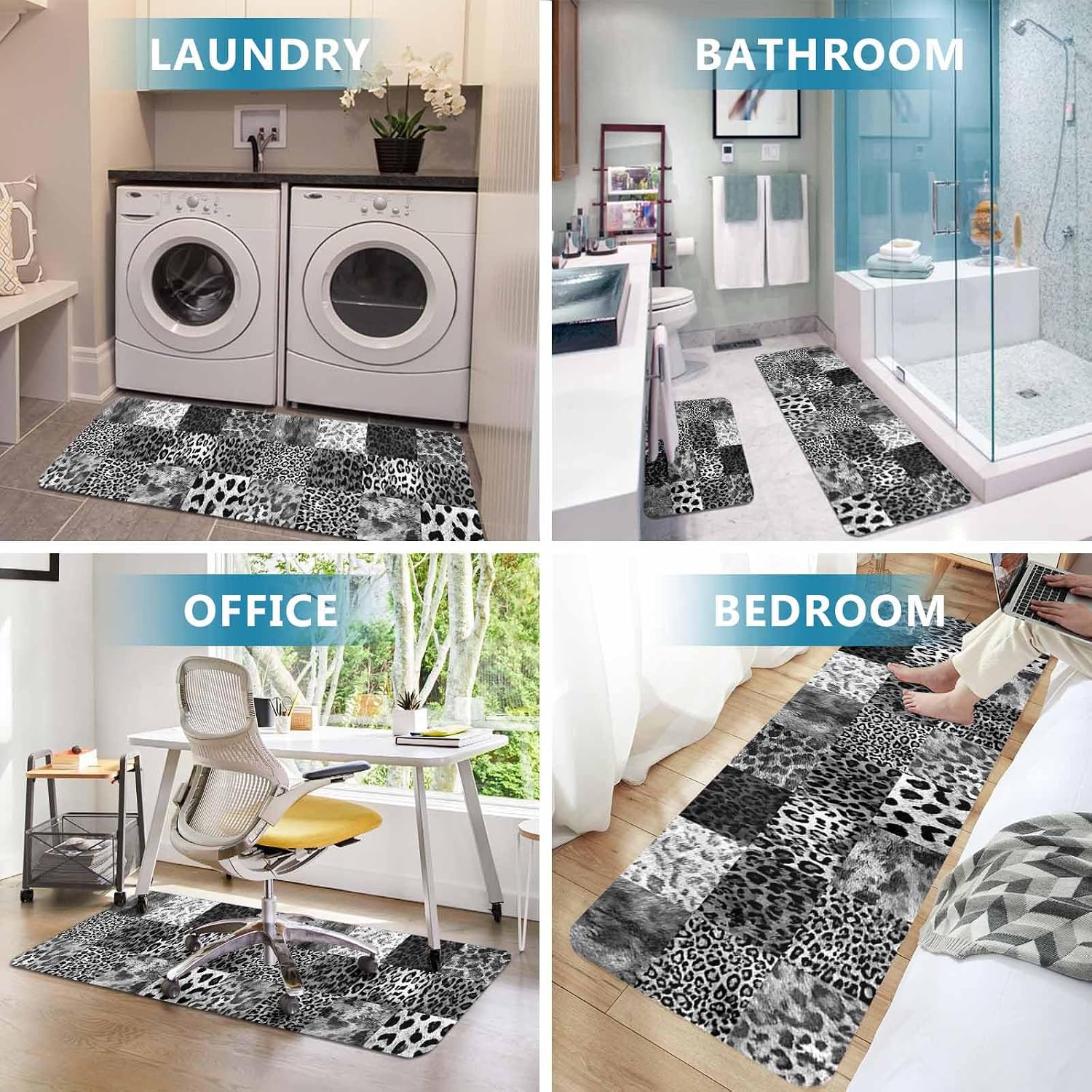 Vintage Black Leopard Kitchen Mats Set of 2 Animal Print Patchwork Style Art Painting Non Slip Mat Washable Floor Rug for Kitchen Sink Floor Laundry, 23.6"x35.4"+23.6"x70.9"