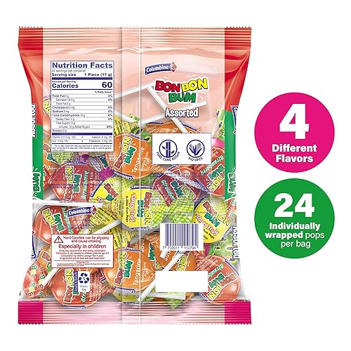 Miniatura 2 de Colombina Bon Bon Bum - Paletas con centro de chicle, paquete surtido de paletas envueltas individualmente, sabor Lulo, fresa, fresa intensa y