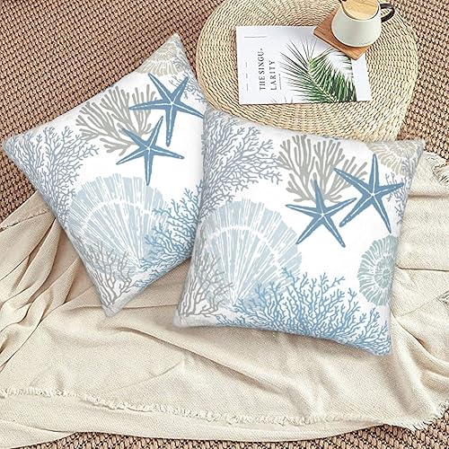 Miniatura 6 de BETGINY Juego de 2 fundas de almohada de 20 x 20 pulgadas, fundas cuadradas con temática de océano veraniego, fundas de almohada rurales y estrellas