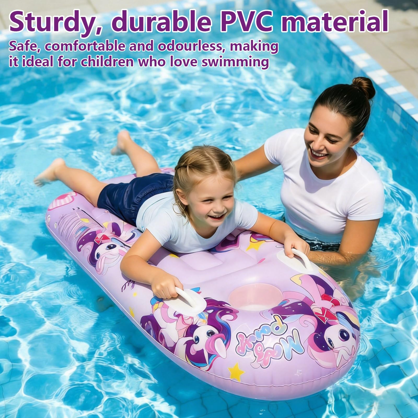 CIYIN Tavole da Surf Gonfiabile, Bodyboard Gonfiabile con Manici, Tavola da Nuoto Gonfiabile per Bambini, Tavoletta Mare Bambini per Scivoli d'Acqua, Spiagge, Piscine - 110 x 46cm