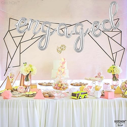 Miniatura 7 de KatchOn, Letras de globos de compromiso plateados, 16 pulgadas, globos de compromiso, decoraciones de fiesta de compromiso, decoraciones