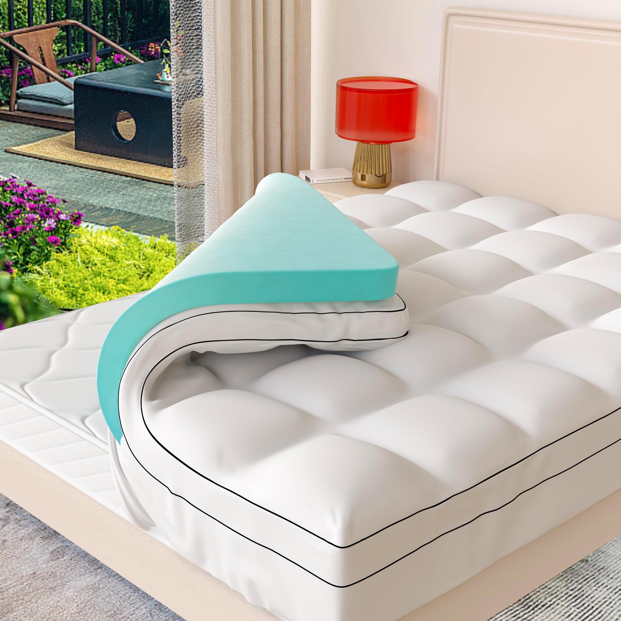 Memory Foam Mattress Topper King Size, Dual Layer 4 Inch Mattress Pad,2 Inch Gel
