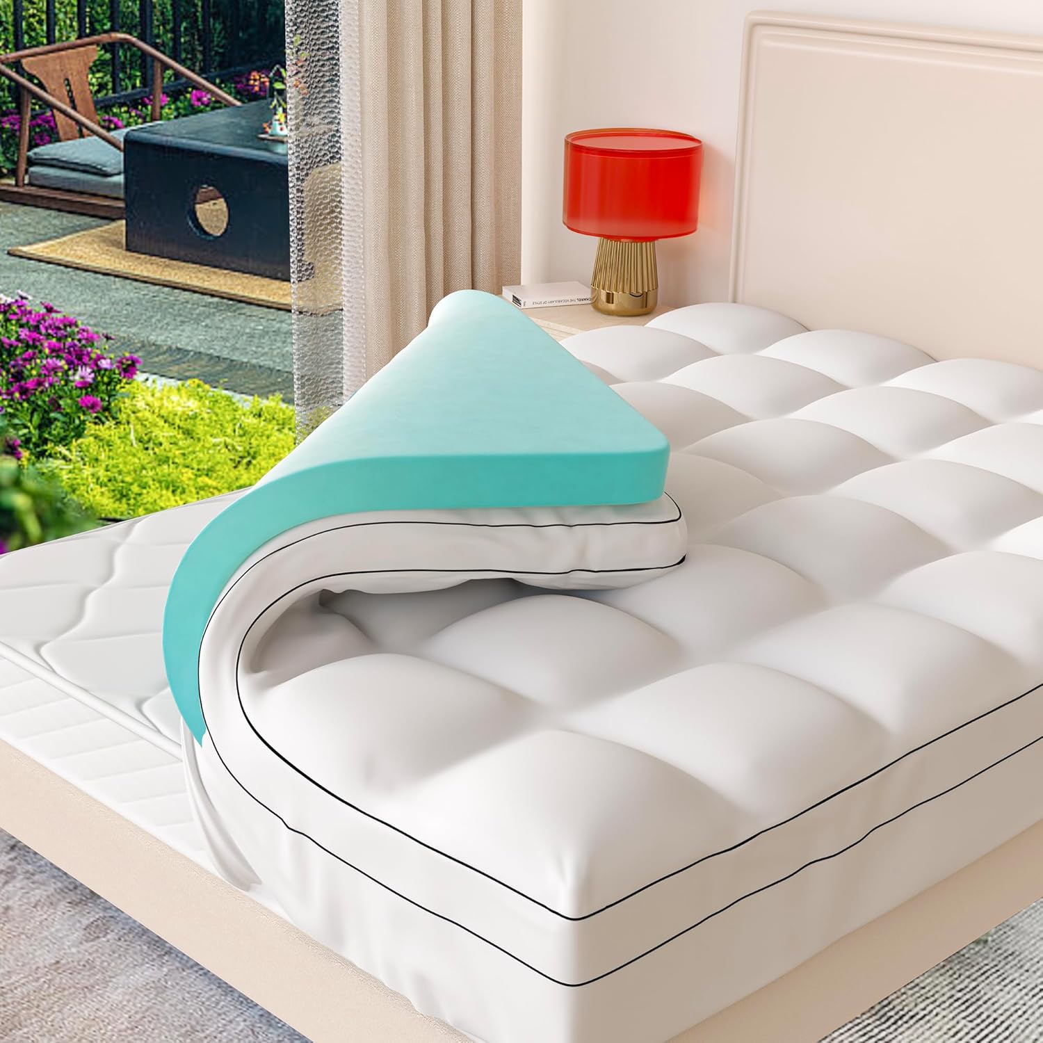 Memory Foam Mattress Topper California King Size Dual Layer 4 Inch Mattress Pad 2 Inch Gel Memory Foam