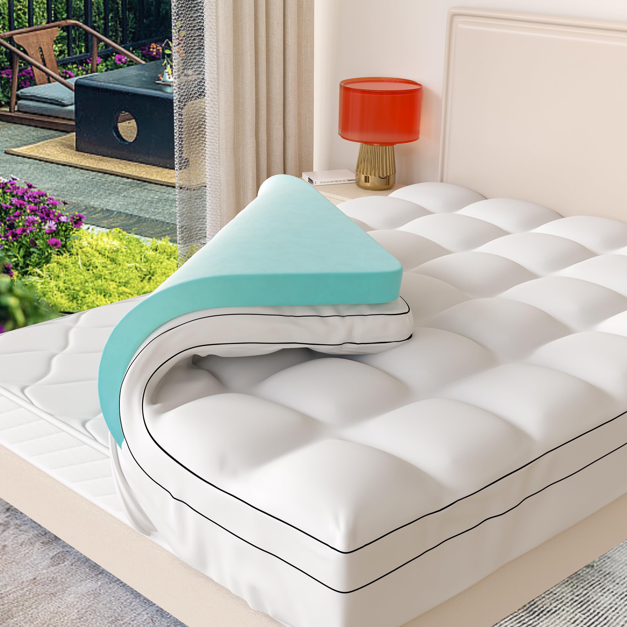 Memory Foam Mattress Topper Queen Size Dual Layer 4 Inch Mattress Pad 