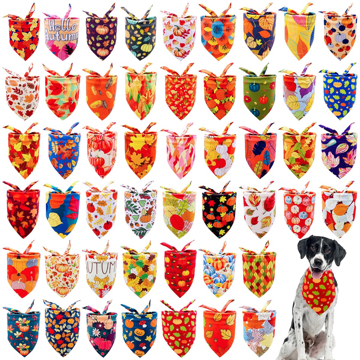 Lot de 100 bandanas pour chien - Motif feuilles - Motif forêt d'automne - Foulards triangulaires pour garçons et filles de petite et moyenne taille