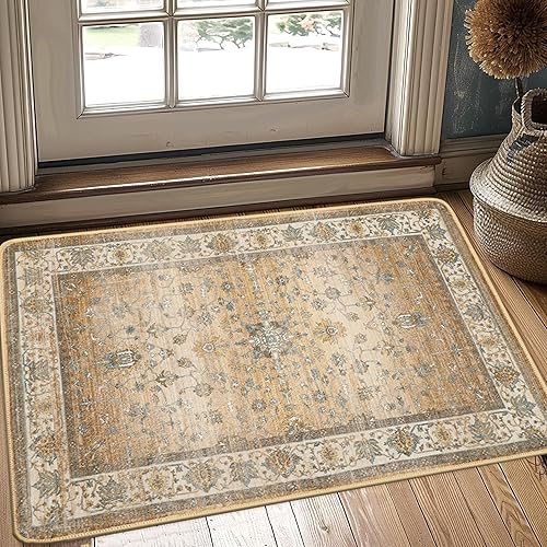 Alfombras de área de 2 x 3 para entrada, entrada, cocina, baño, lavable a máquina, cubierta suave para suelo, alfombra estética pequeña vintage