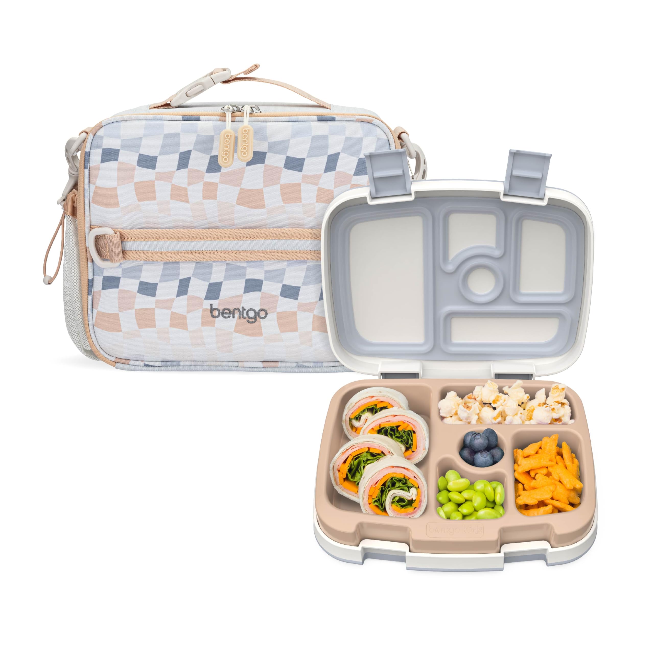 Bentgo Prints Insulated Lunch Bag Set With Kids Bento-Style Lunch Box Checker Gradient
