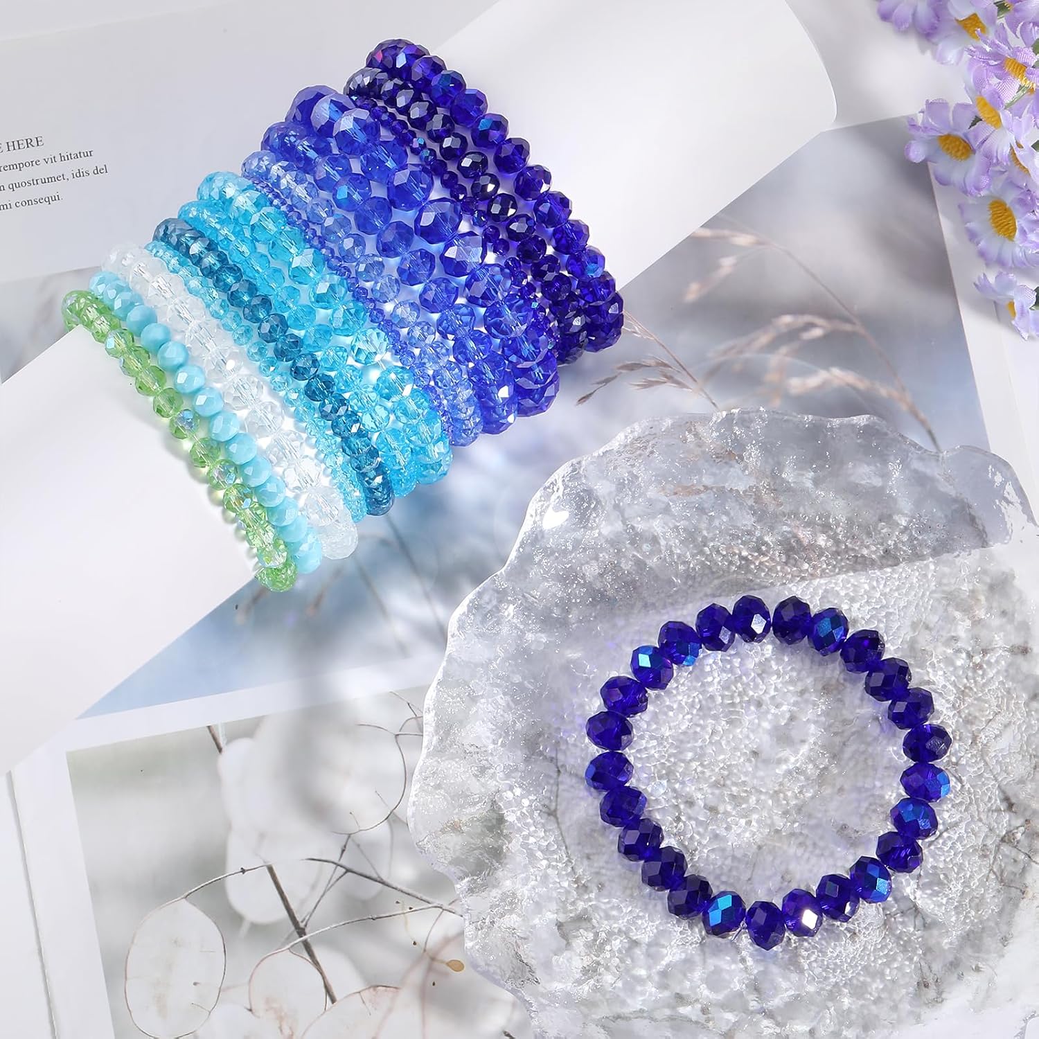 70 PCS Beaded Bracelets Crystal Stackable Bracelets for Women Elastic Stretch Bracelets Bulk Faceted Colorful Glass Bead Bracelets Jewelry Gifts - Image 5