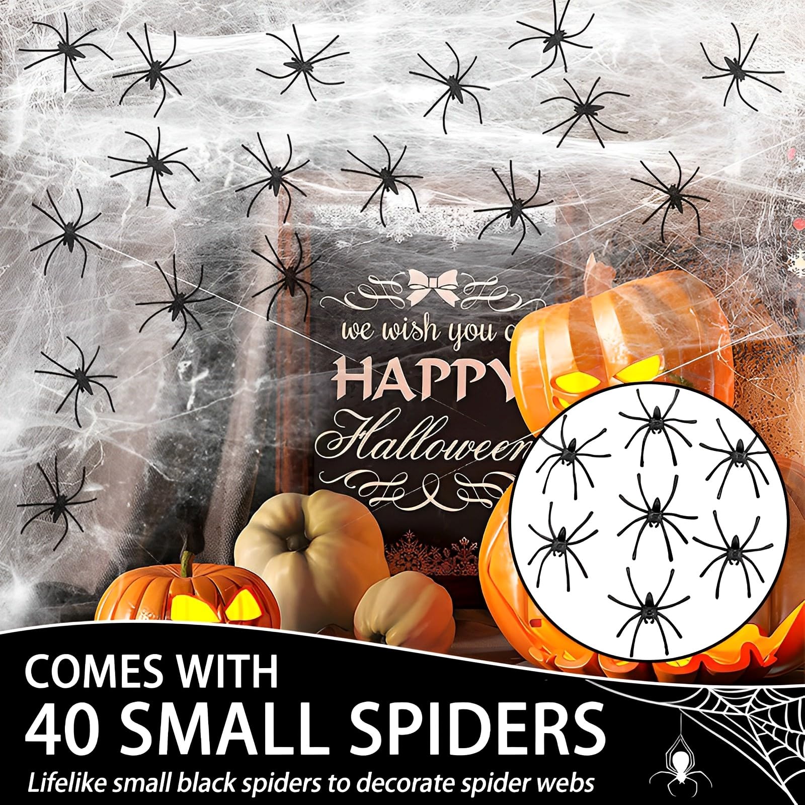 Decorazioni Halloween – Ragnatela Estensibile 100g + 40 Ragni Finti, Per Interno/esterno - 2