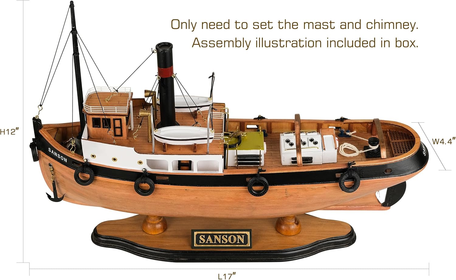 SAILINGSTORY Wooden Tug Boat Model Tugboat Decor Sailboat Decor Ship Model 17"