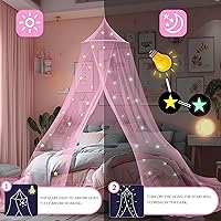 Vista 2 de Daksha Toldo de cama de princesa rosa para niñas con estrellas brillantes, tienda de campaña de techo para niños, se adapta a camas