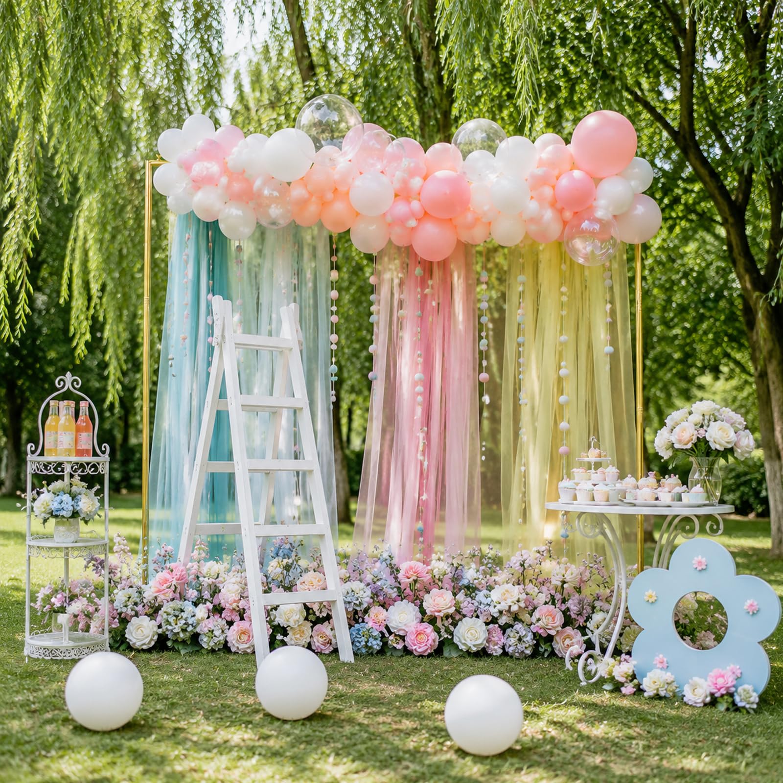 PlusFive Kwadratowy łuk weselny, metalowy stojak na balony, 2 x 2 m, regulowany złoty łuk balonowy, metalowy stojak na tło na urodziny, wesele, baby shower, dekoracja na zakończenie szkoły