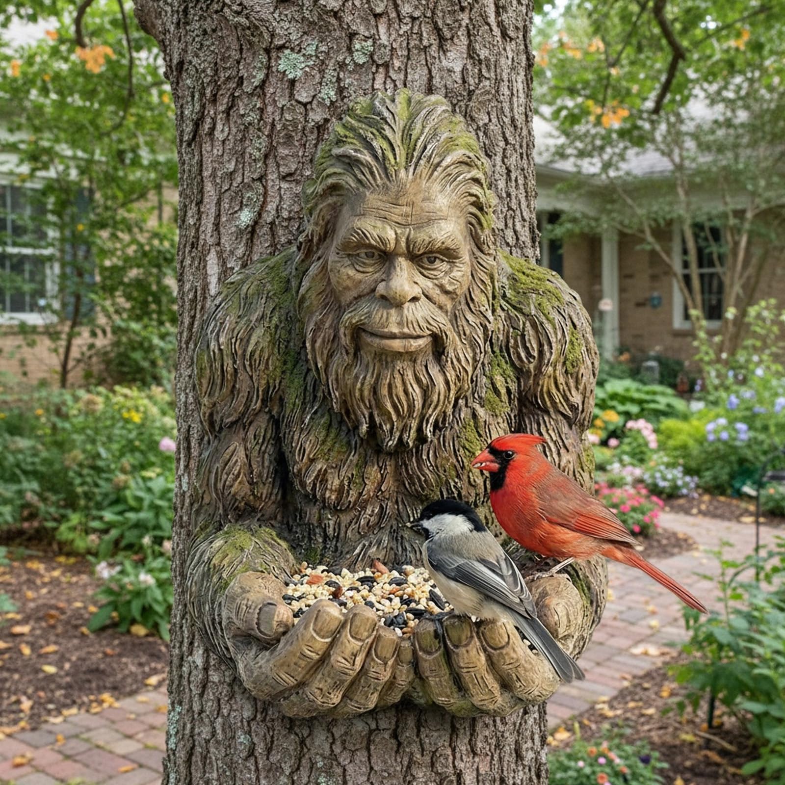 Himalaya - Scultura di assunzione di cibo per uccelli con foro nascosto decorazione da giardino in resina per balcone terrazza