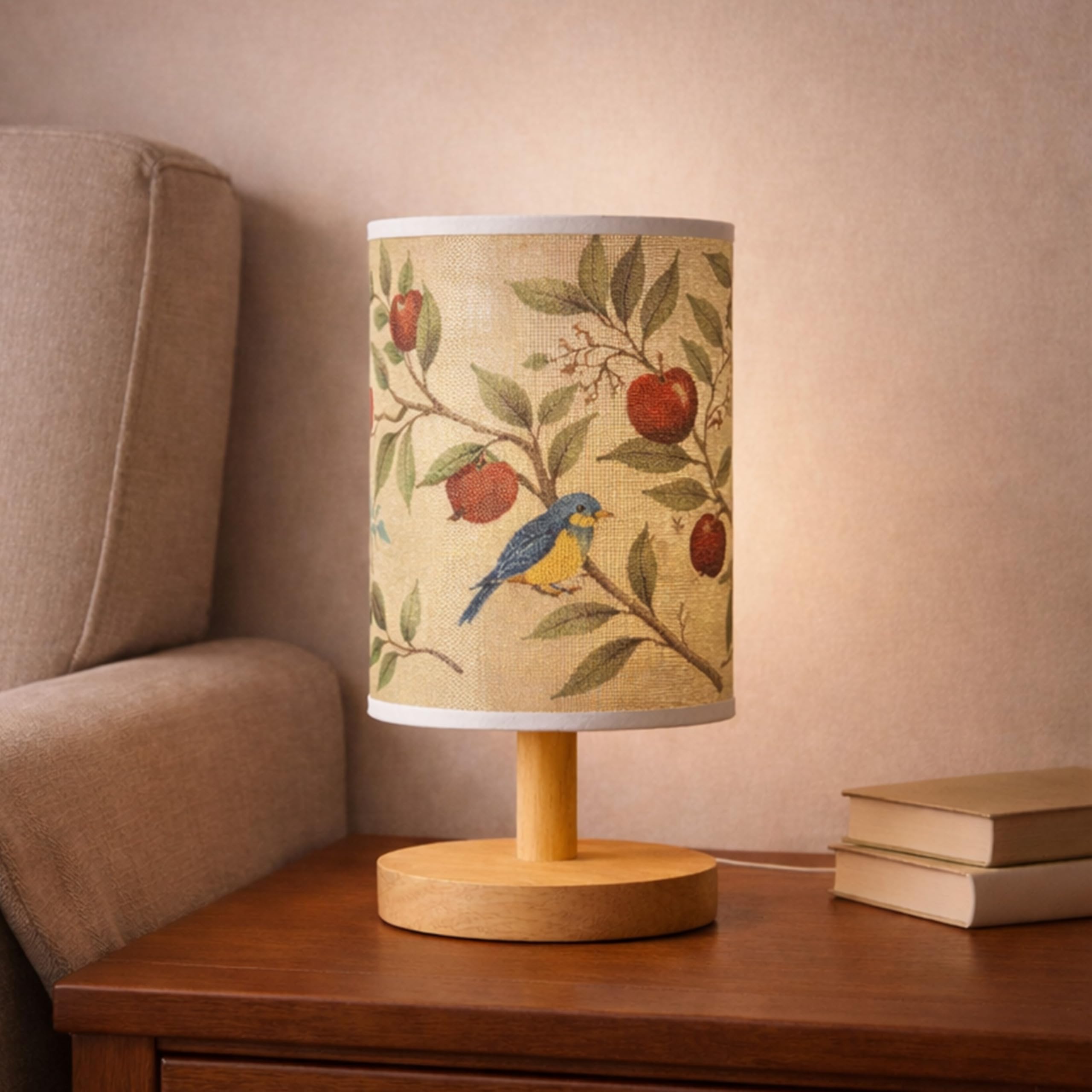 Decorative Wooden Bedside Table Lamp Night Light Desk Side Table Warm White Lamps For Living Room Bedroom | Birds and Pomegranate Lamps For Home Decor Office Study Side 13x24 cm (With LED Light)-image-25