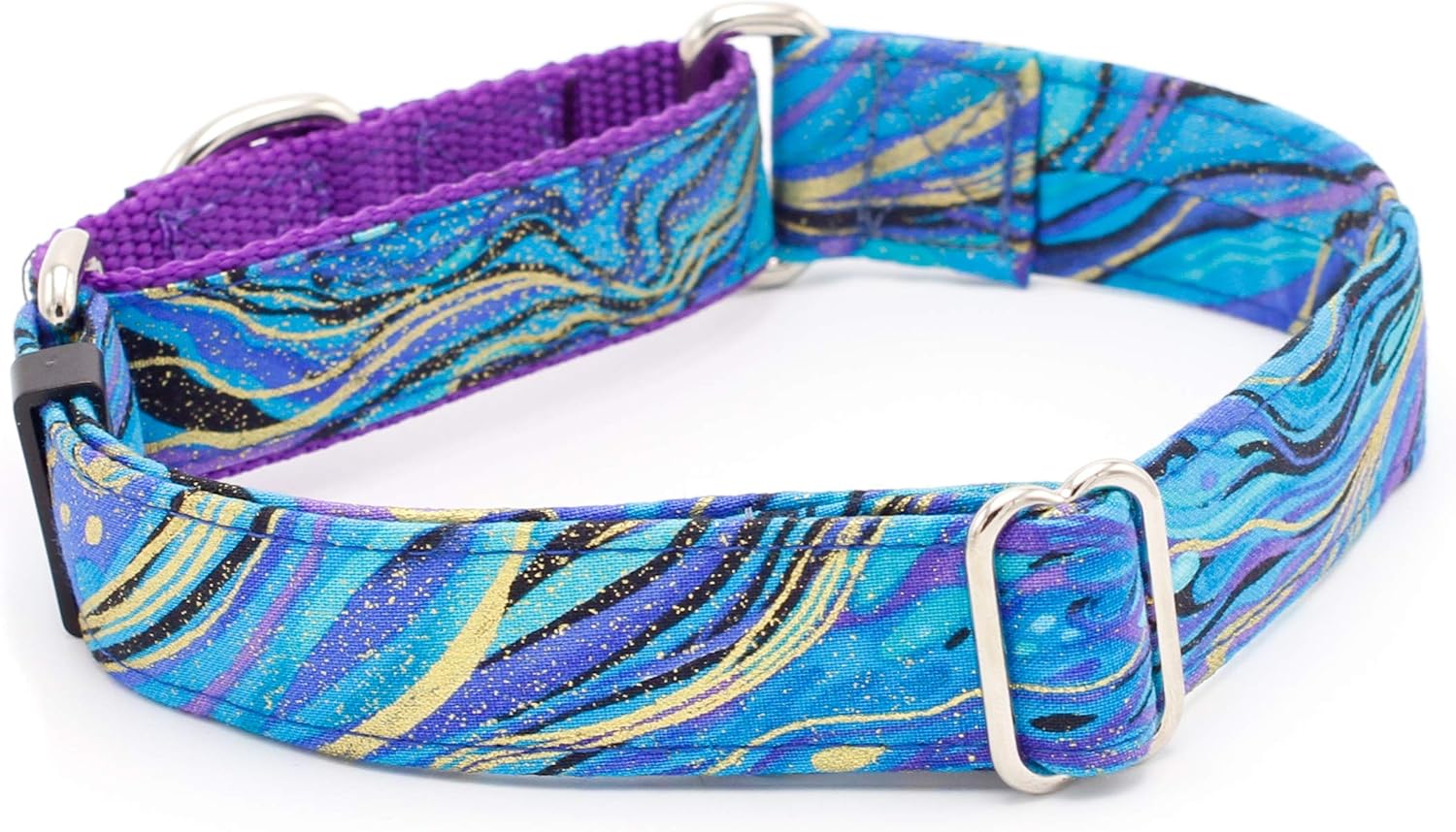 Caninus Collars Marbled w/Gold Dog Collar - 5/8" - 2" Widths - Buckle & Martingale (Martingale w/Buckle Collar, XXL - 2" Width)
