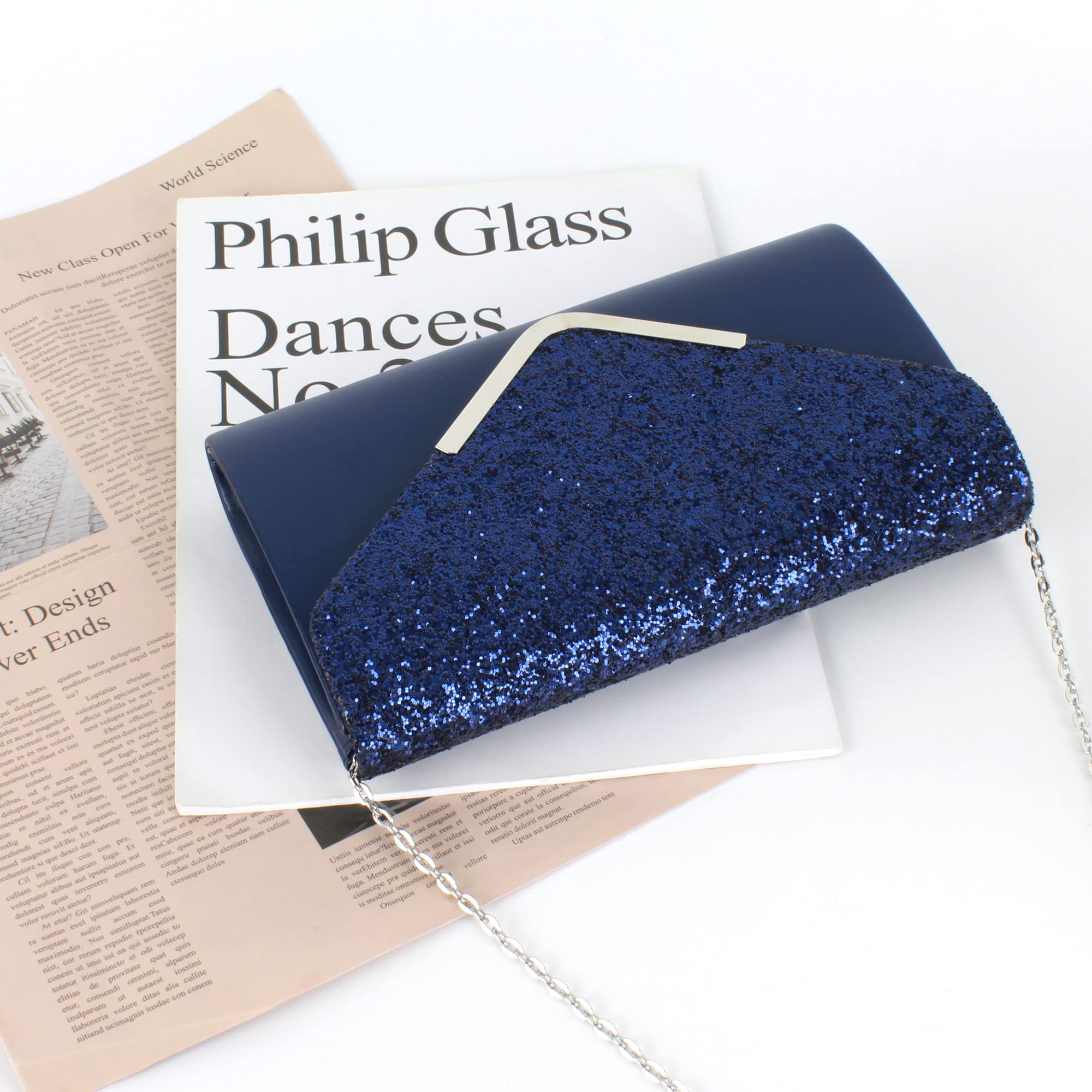 Damen Clutch Glitzer Elegant Abendtasche Glänzend Handtasche Envelope Tasche Strass Unterarmtasche mit Kette für Hochzeit Wedding Prom Party