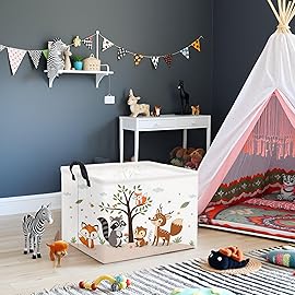 HIYAGON Rectangular Woodland Animal Basket Kids Baby Storage Basket Storage Bin Organizer Box Animal Room Decor(Spring Animal)