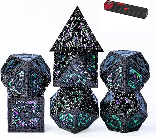 Miniatura 17 de UDIXI - Juego de dados de 12mm Mini DND, juego de 7 dados de metal poliédricos D&D para juegos de rol (Cobre)