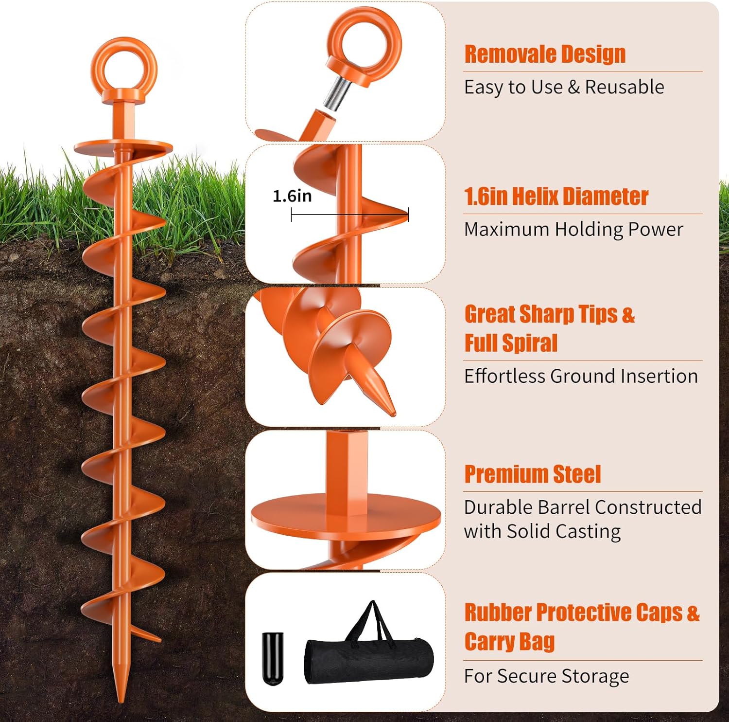 Ground Anchors Screw in, 4 Pack Spiral Trampoline Anchors with Nut and Tool Swing Set Anchors Tent Stakes High Wind Heavy Duty for Sheds, Carports, Mobile Home Black Ground Anchors Screw in, 4 Pack Spiral Trampoline Anchors with Nut and Tool Swing Set Anchors Tent Stakes High Wind Heavy Duty for Sheds, Carports, Mobile Home Black