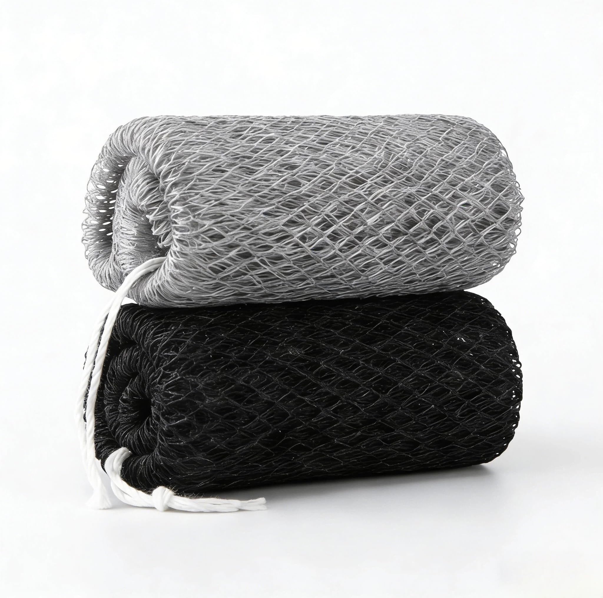 2 Pcs African Net Sponge Exfoliating Bath Sponge Body Scrubber, Back Scrubber with Ropes, Long Stretch Mesh Loofah Durable Nylon Exfoliating Net for Men and Women, Black and Grey