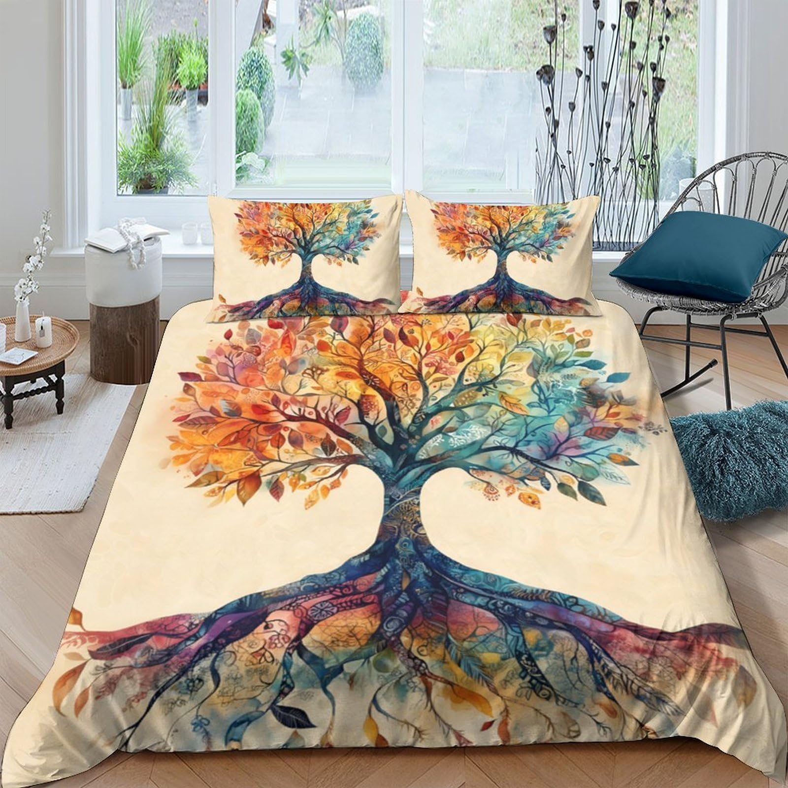 Ctjqhvkz Style-9 3D Printed Colorful Tree Of Life Fitted Sheet Microfiber Soft Bedroom Decor Artistic Roots Bed Sheet Mattress Cover Single（135X200cm）