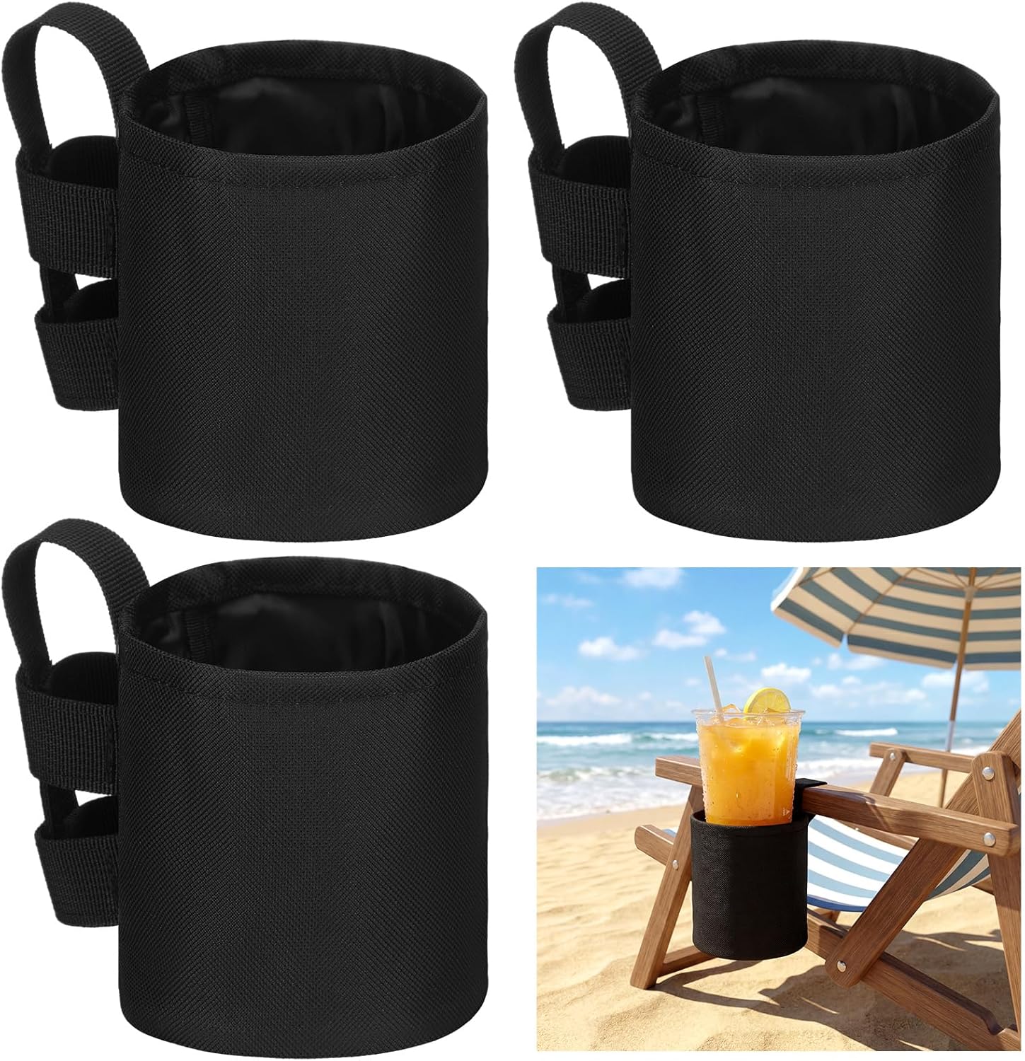 Patelai 4 Pack Beach Chair Cup Holder Camping Chair Drink Holder, Portable Universal Water Bottle Organizer Accessories for Outdoor Beach Camping Lawn Fishing Pool Patio Loungers