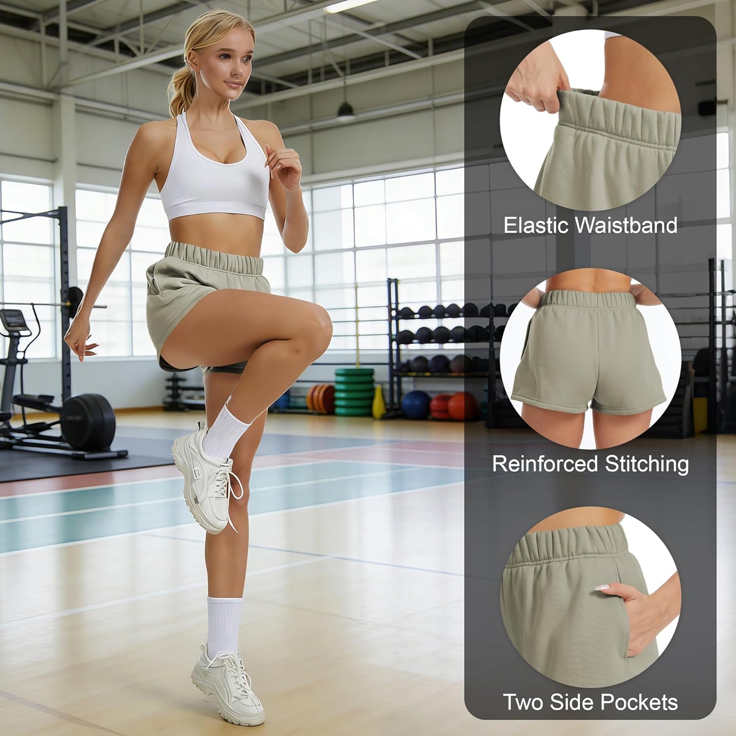 Women's Sweat Shorts High Waisted Fleece Lined Casual Lounge Athletic Cotton Shorts with Pockets - Image 4