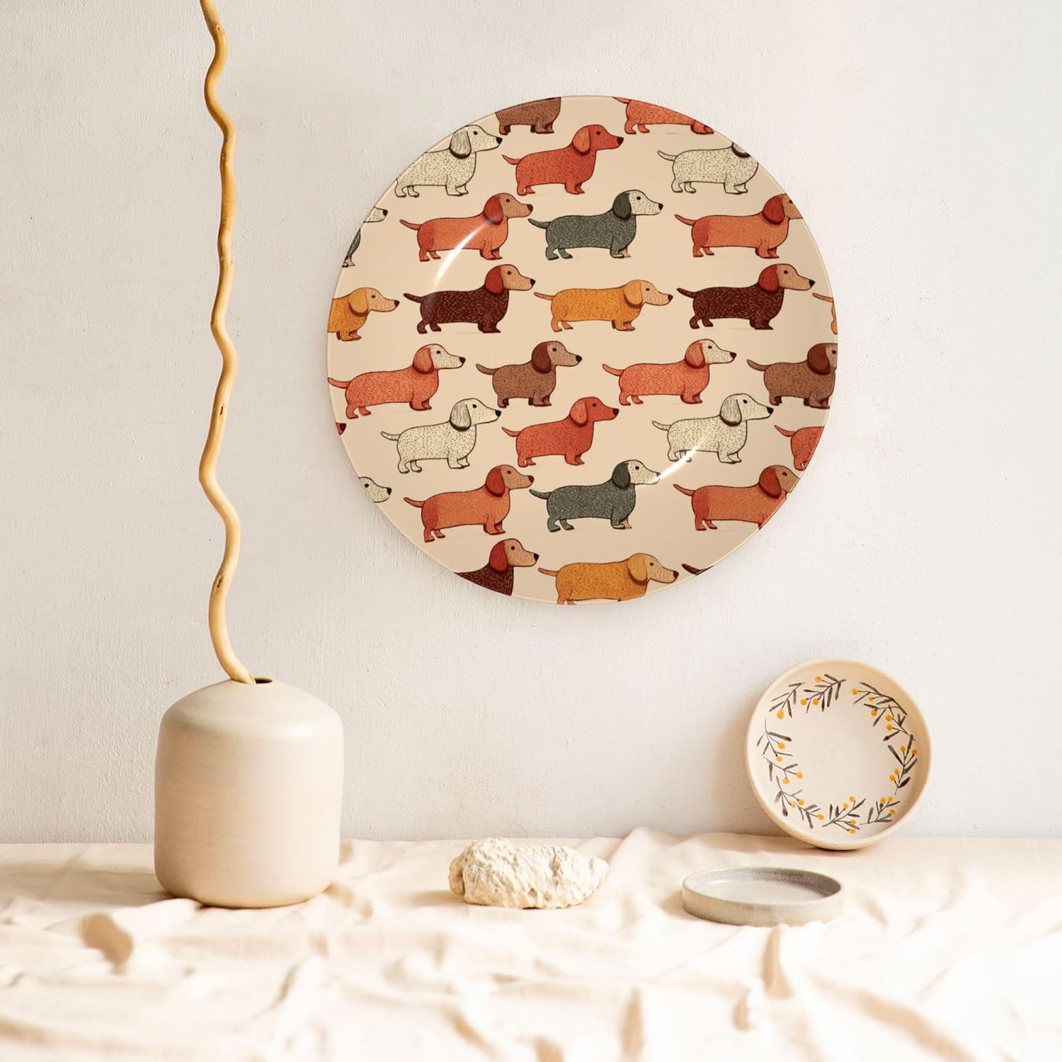 Decorative Plate Ceramic Plate for Wall Hanging 10in Accent Plate for Office Living Room Hallway Table Decor - Cartoon Dachshund Dog Woof