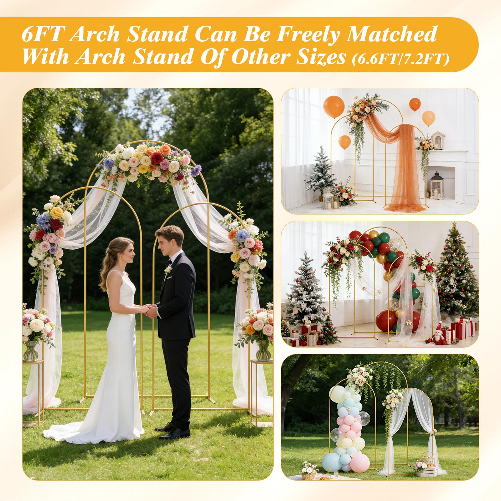 Kit d'arche de mariage, 1,8 à 2,2 m, cadre en métal, facile à monter, stable et réutilisable, idéal pour mariage, anniversaire, fête prénatale et décoration murale photo