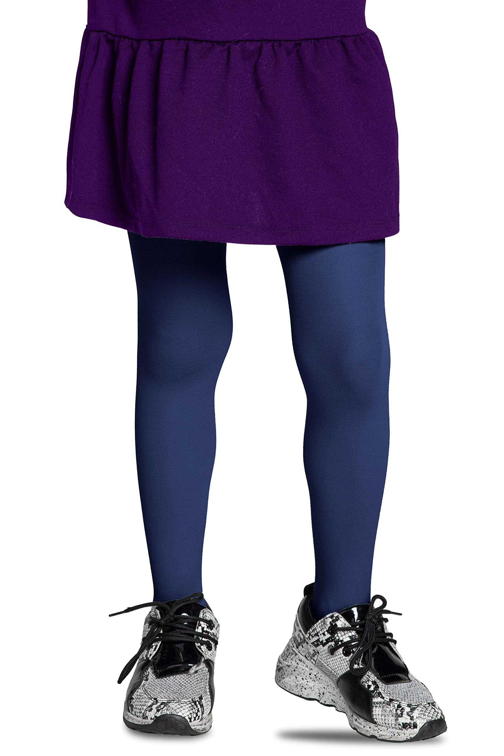 LORES Navy Tights for Girls 40 DEN Opaque Plain Solid Footed, Soft Microfibre Ballet Tights, School Uniform Tights Kids Dance Gymnastics Everyday-wear, 11-12 Years (146/152 cm)