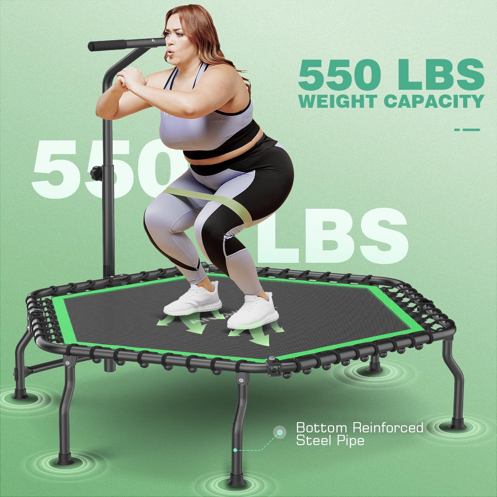 Needak Rebounder - Non-Folding Soft Bounce Traditional Black Edition Trampoline Plus Stabilizing Bar-R02/R05