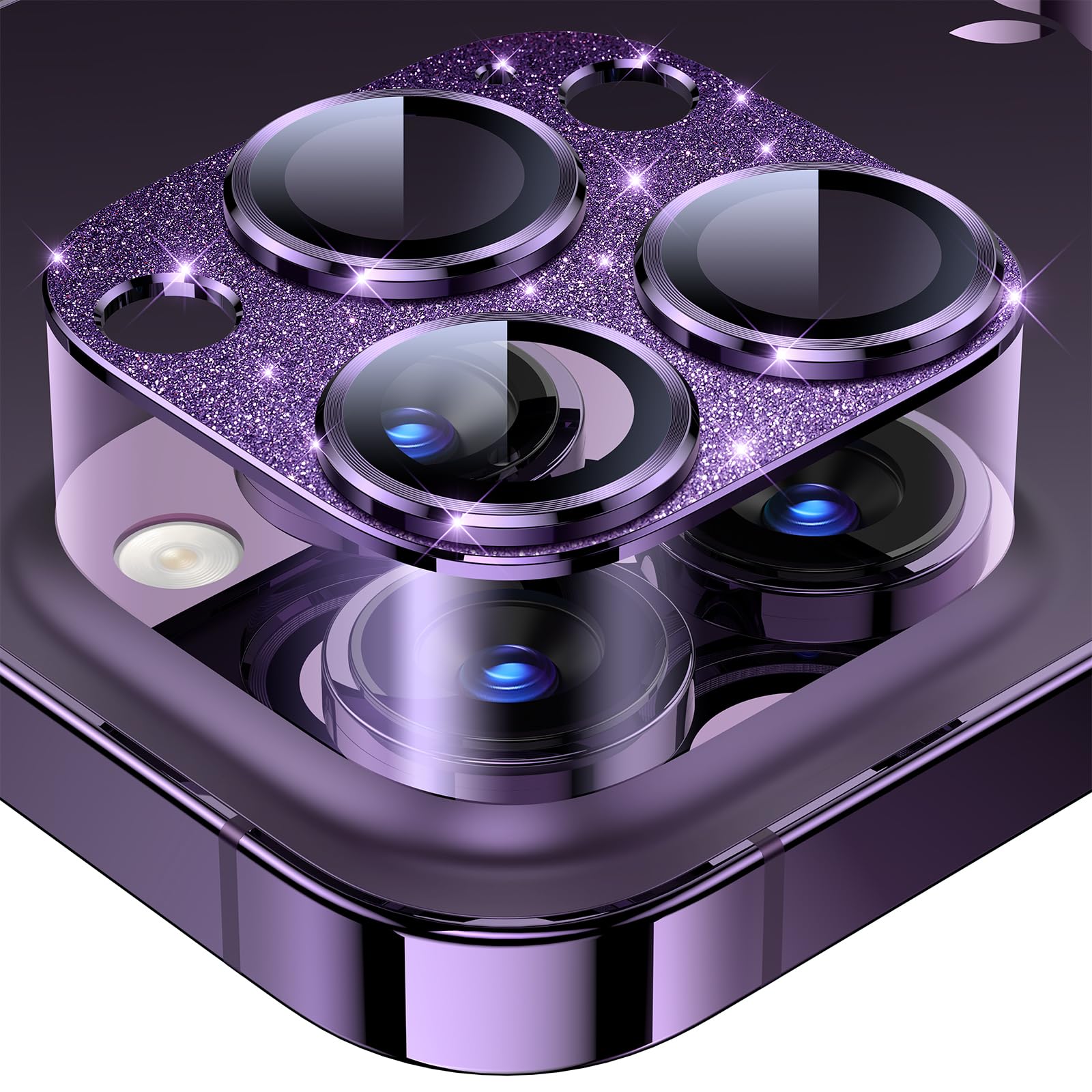 BAZO for iPhone 14 Pro Max /14 Pro camera lens protector[Bling] [Glitter] [Durable] [9H] Tempered Glass Ultra HD Case Friendly-bling Purple