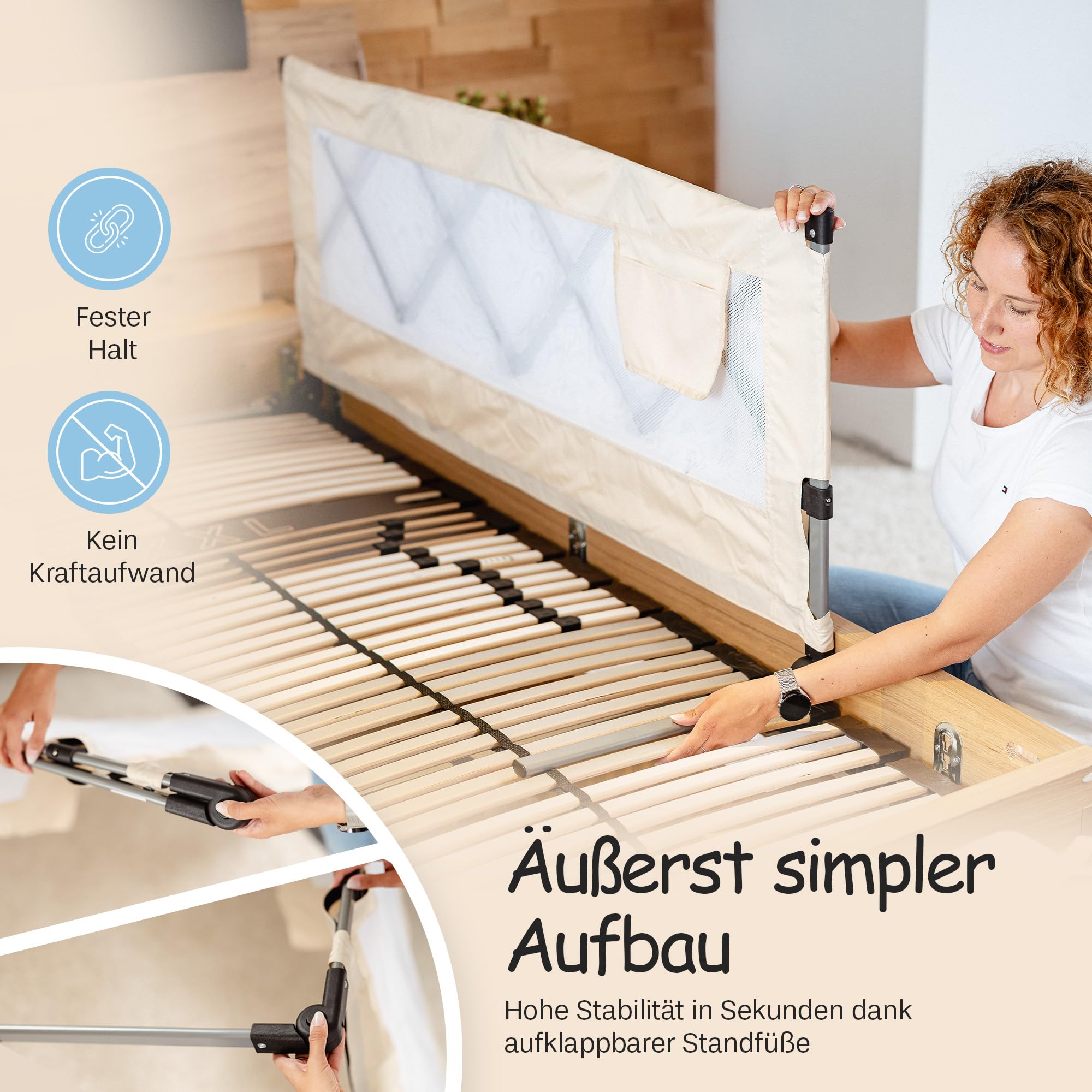 Rausfallschutz Bett Faltbar, 55x130 | Kompakt und Handlich, Für Reise, Übernachtungen, Hotels, Für Boxspringbett, Massivholzbett, Metallbett