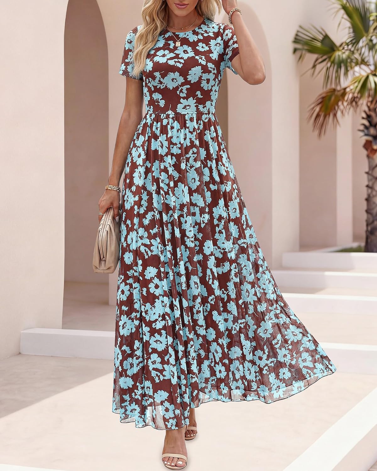 BTFBM Summer Dresses for Women 2026 Formal Short Sleeve Floral Homecoming Dress Maxi Wedding Guest Vacation Outfits