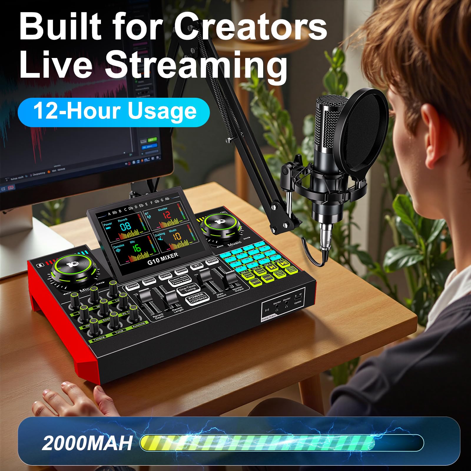 Podcast Equipment Bundle with 3.5mm Condenser Microphone for Pc/Phone Live Streaming Singing Gaming, Podcast Microphone Bundle with Live Sound Board Audio Mixer Denoise,DJ Sets