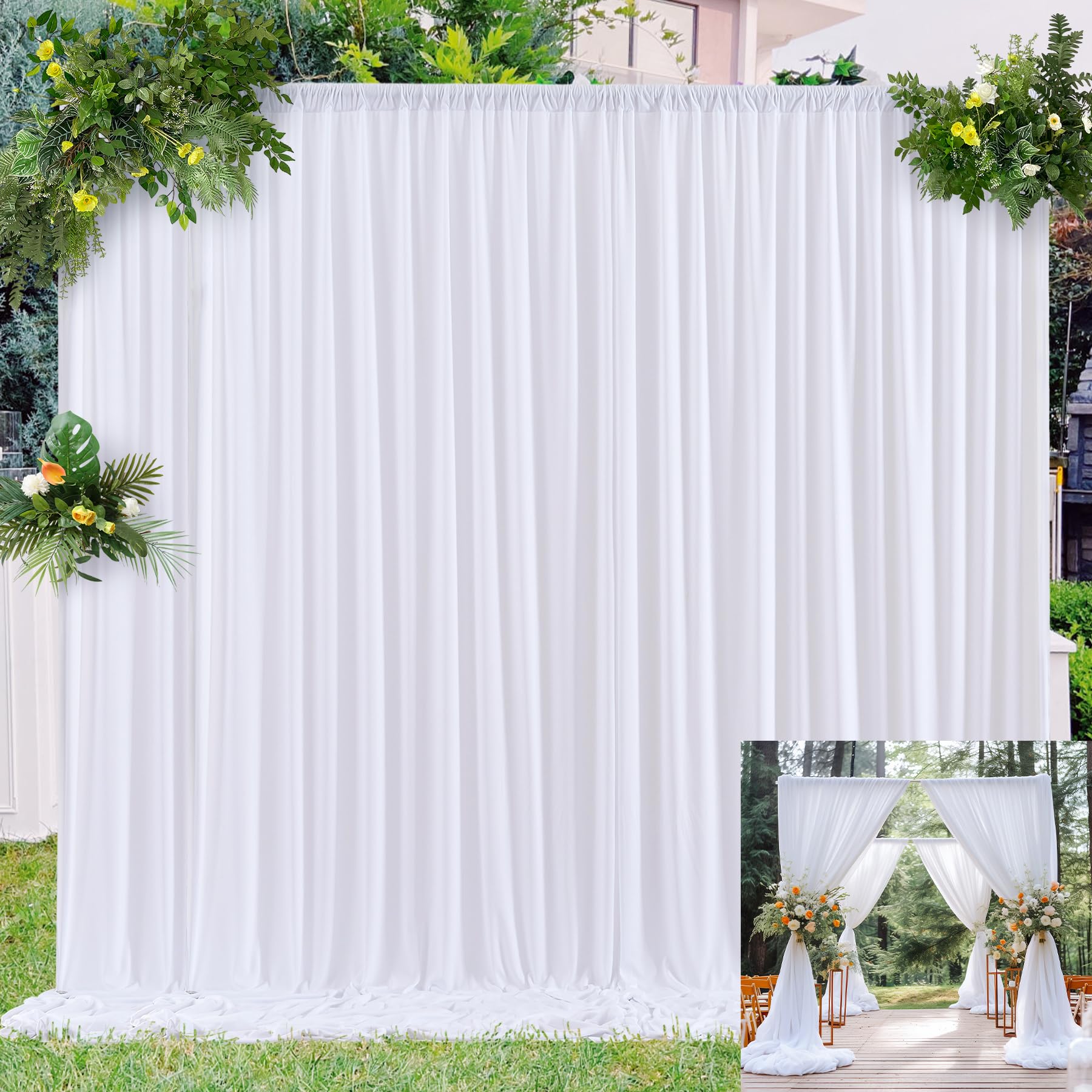 White Backdrop Curtain10×10 Backdrop Drapes for Parties Birthday Photography Bridal Baby Shower Photoshoot 5×10ft 2 Panls