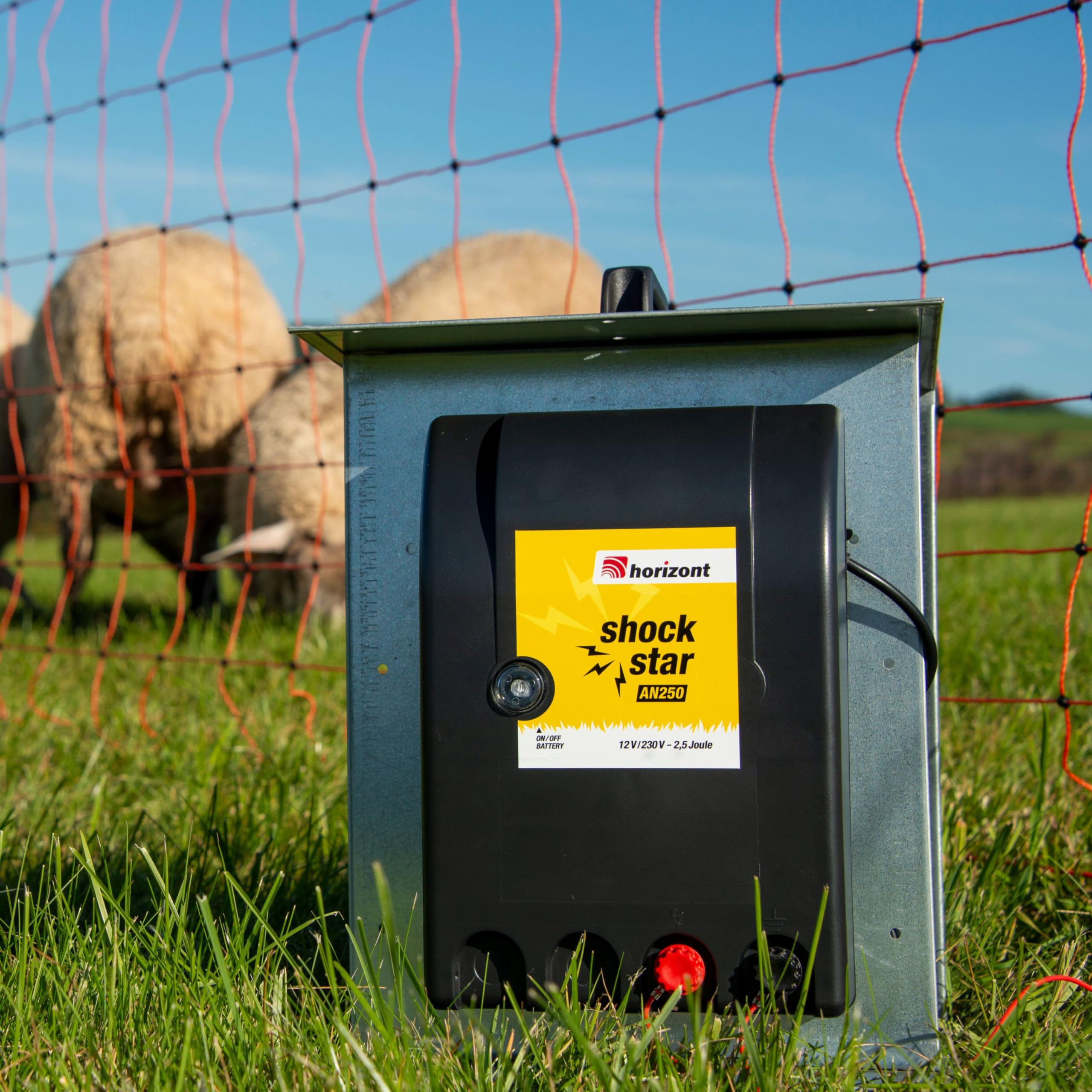 horizont Weidezaungerät AN250 12/230V, 2,5J, 11000V für Zäune bis 18km | für 10x 50m Netze, mit Stromsparschaltung, ideal für Pferd, Rind, Schwein, Schaf