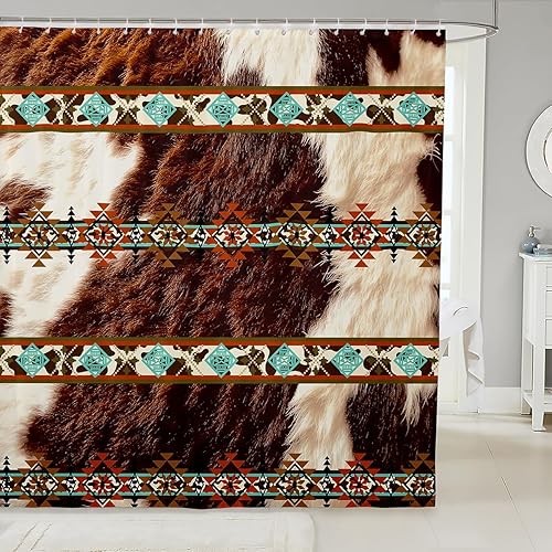 Miniatura 11 de Cortina de baño azteca de 72 pulgadas de ancho x 72 pulgadas de largo, cortina de ducha étnica tribal con flechas occidentales, juego de cortina