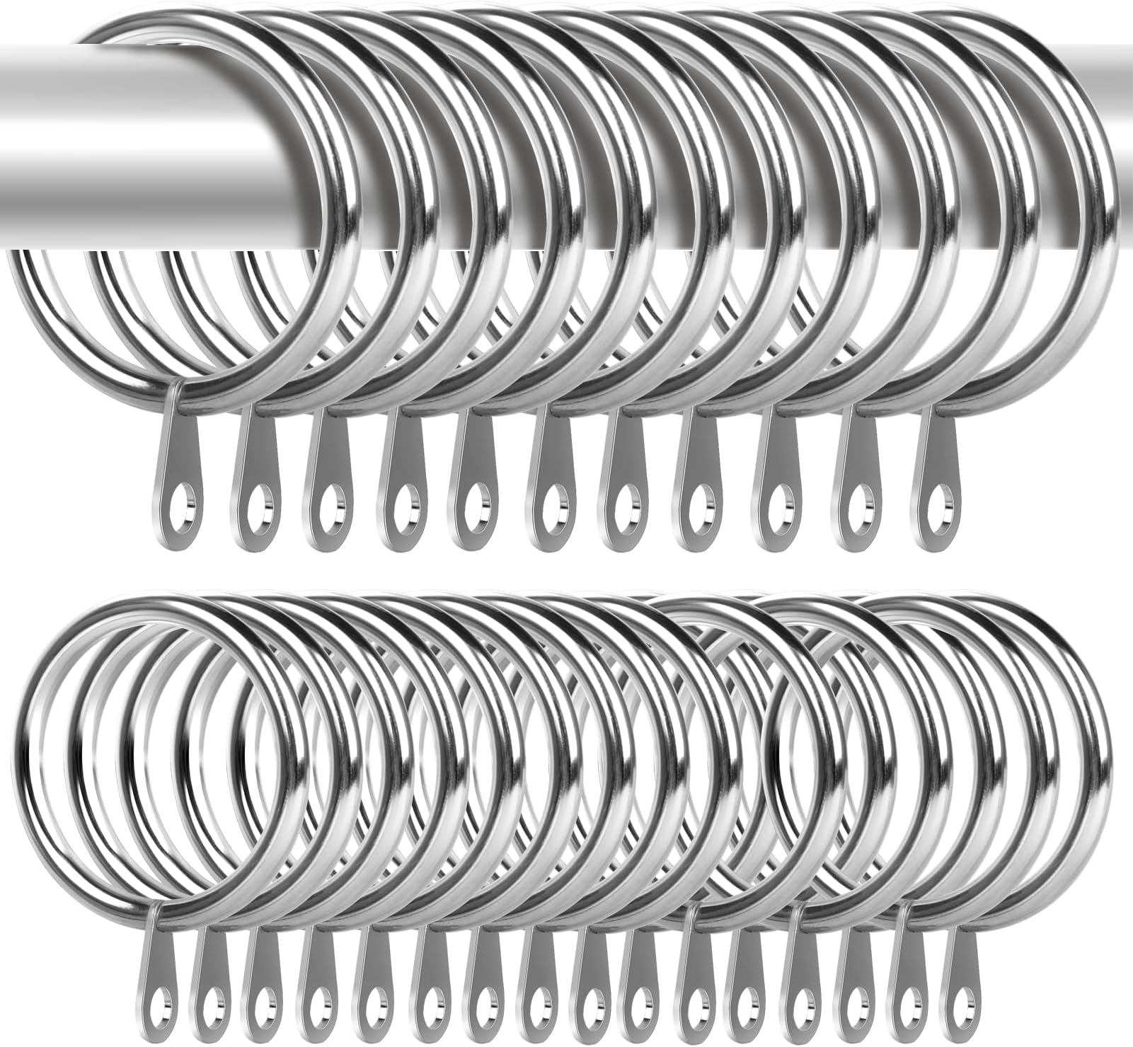 50 Pack Metal Curtain Rings 32mm Internal Diameter Curtain Pole Rings Silver Hanging Rings for Curtain Poles,Shower Curtains Rods and Drapery