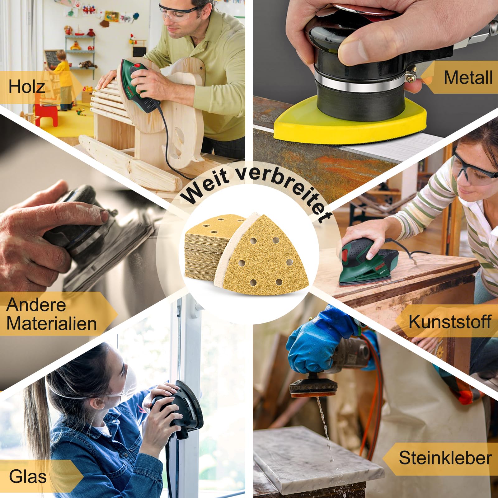Carta vetrata triangolare │ 60 fogli │ 6 fori │ 93 x 93 x 93 mm │ grana 400 │Per levigatrice a delta │fogli abrasivi │tamponi triangolari fogli abrasivi │tamponi triangolari