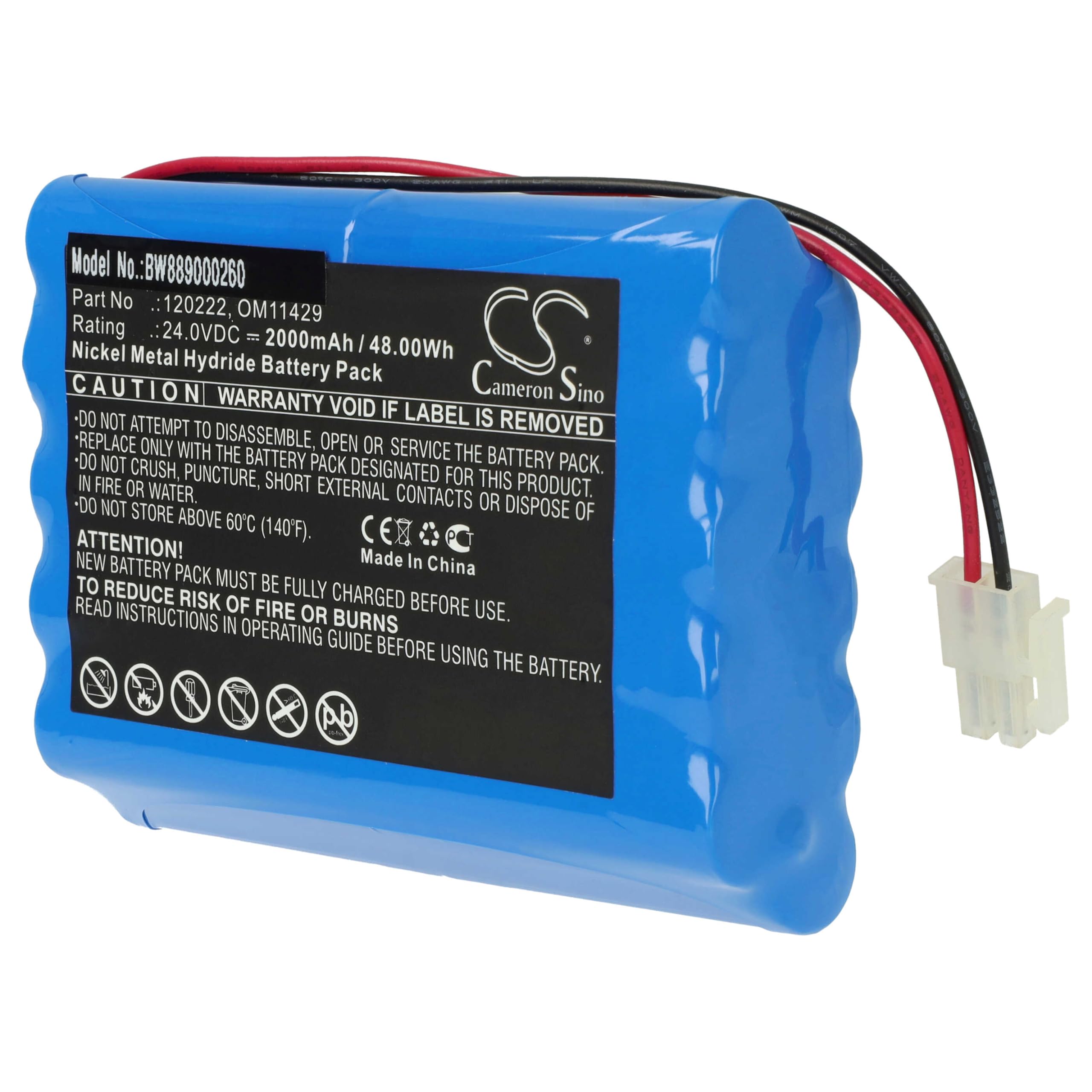 vhbw batteria sostituisce Cardioline AMED5062, AS30008, B11429, 0593, 120222, 1220211-01 per strumentazione medica (2000mAh, 24V, NiMH)