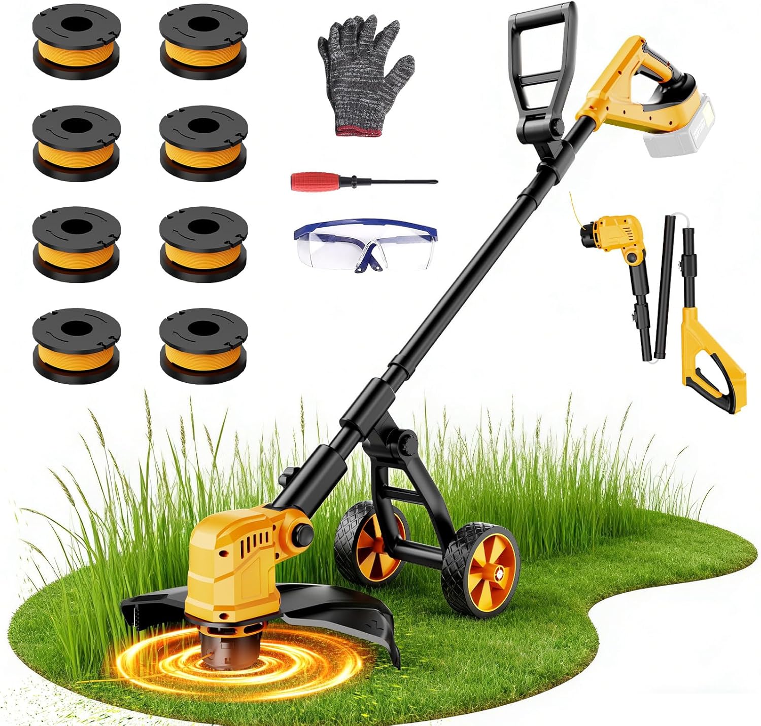 20000RPM Brushless Cordless String Trimmer for Dewalt 20v Battery(Battery Not Included), 3-in-1 Weed Wacker Edger Grass Trimmer with Wheel, Lightweight Weed Eater Battery Powered w/8 Line Spools