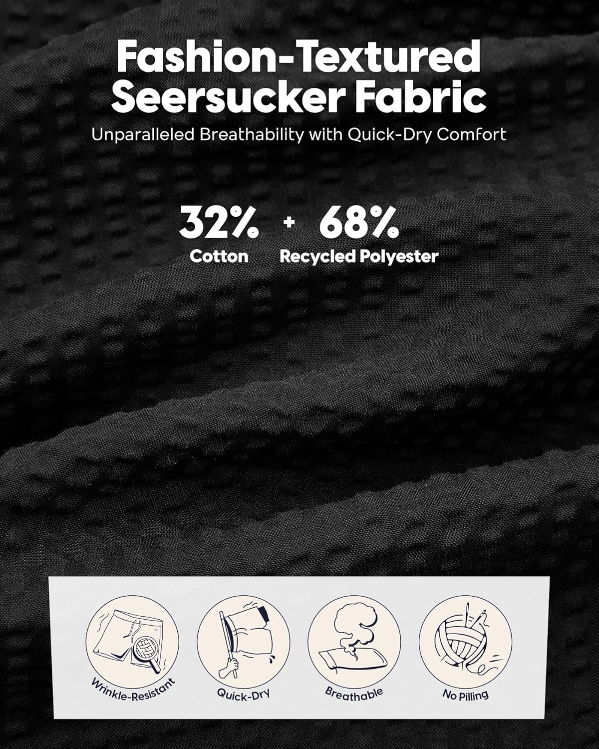 maamgic Men's 5/7 Inch Seersucker Shorts Casual - 6 Pockets Mens Summer Dress Drawstring Stretch Quick Dry Work Beach Shorts - Image 3