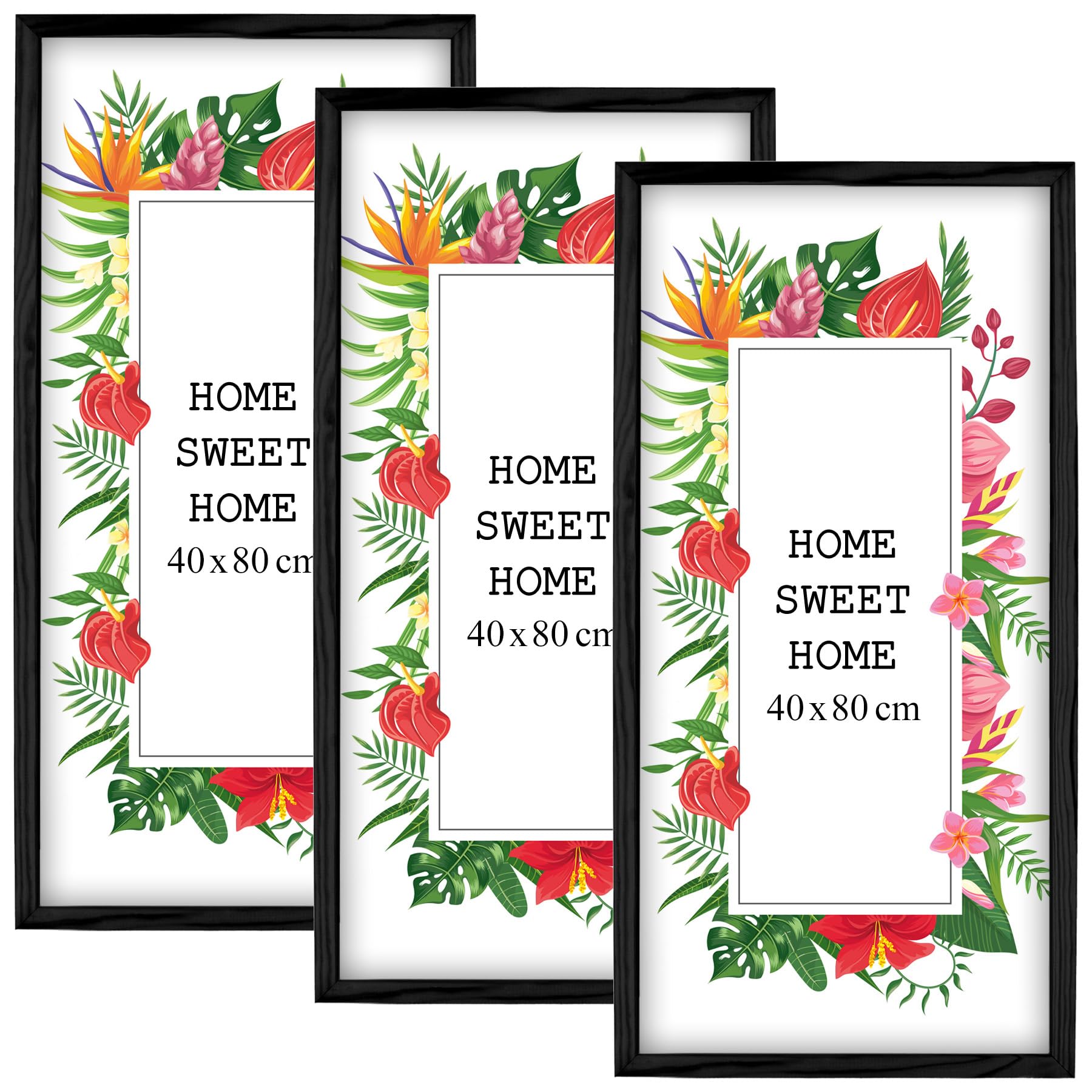 MG Design Set of 3 Wooden Picture Frame 16x24 inch (40x60 cm), Black Real Wood Frame with Acrylic Glass, Vertical & Horizontal Hanging – for Photos, Posters, Certificates, Puzzles
