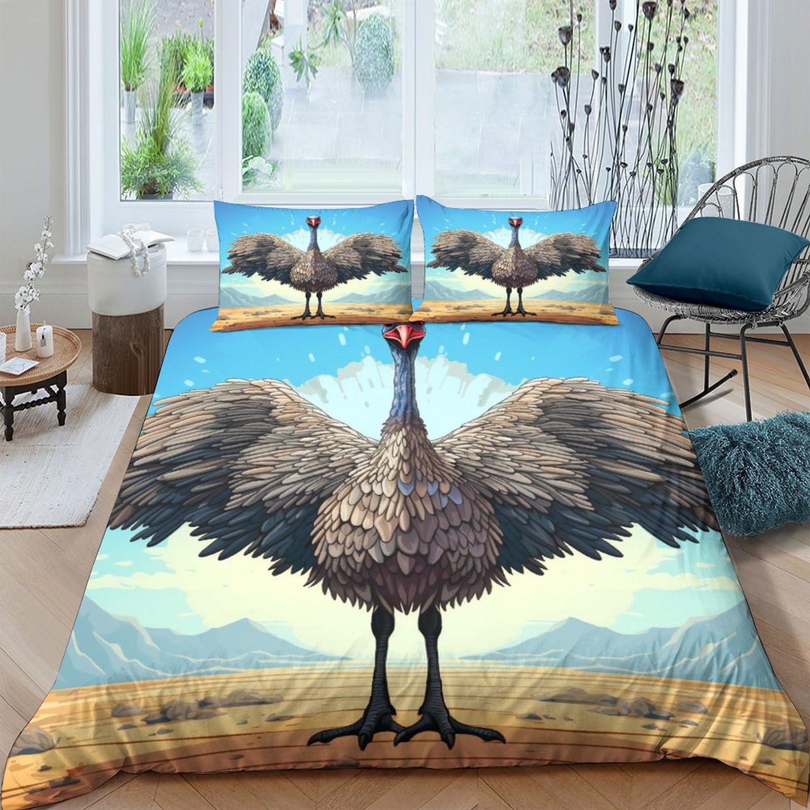 OPANZYYDE Ostrich Duvet Cover 3 PCS Hotel Quality Quilt Cover Bedding Sets Bed Covers with Pillowcases with Zipper Closure Breathable Stylish Comforter Double（200x200cm）
