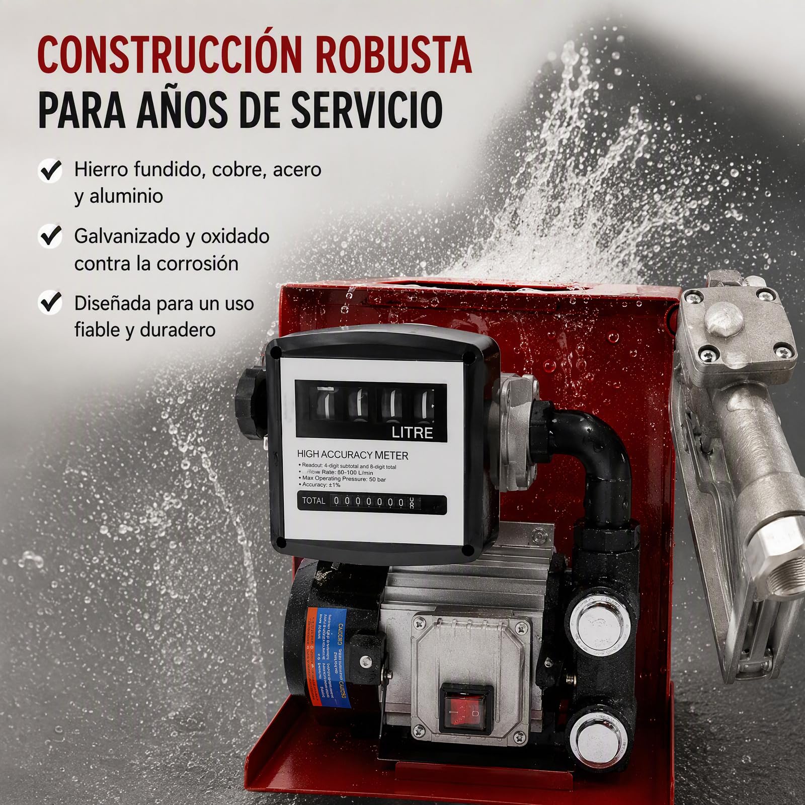 Bomba diesel 230 V autocebante con contador, manguera de 4 m