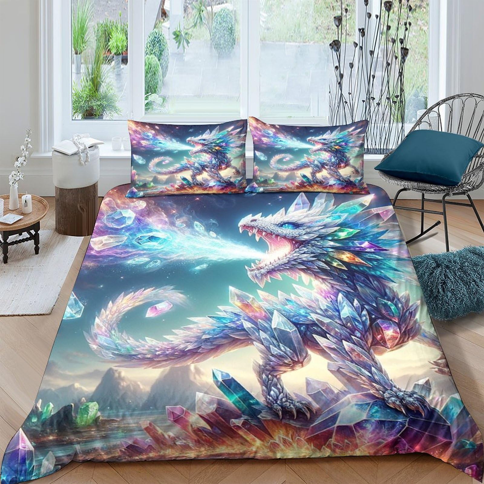 QPIRINMEX Flying Dragon Bedding Duvet Cover with Zipper Closure Soft Microfiber Quilt Cover Boys And Girls Double（200x200cm）