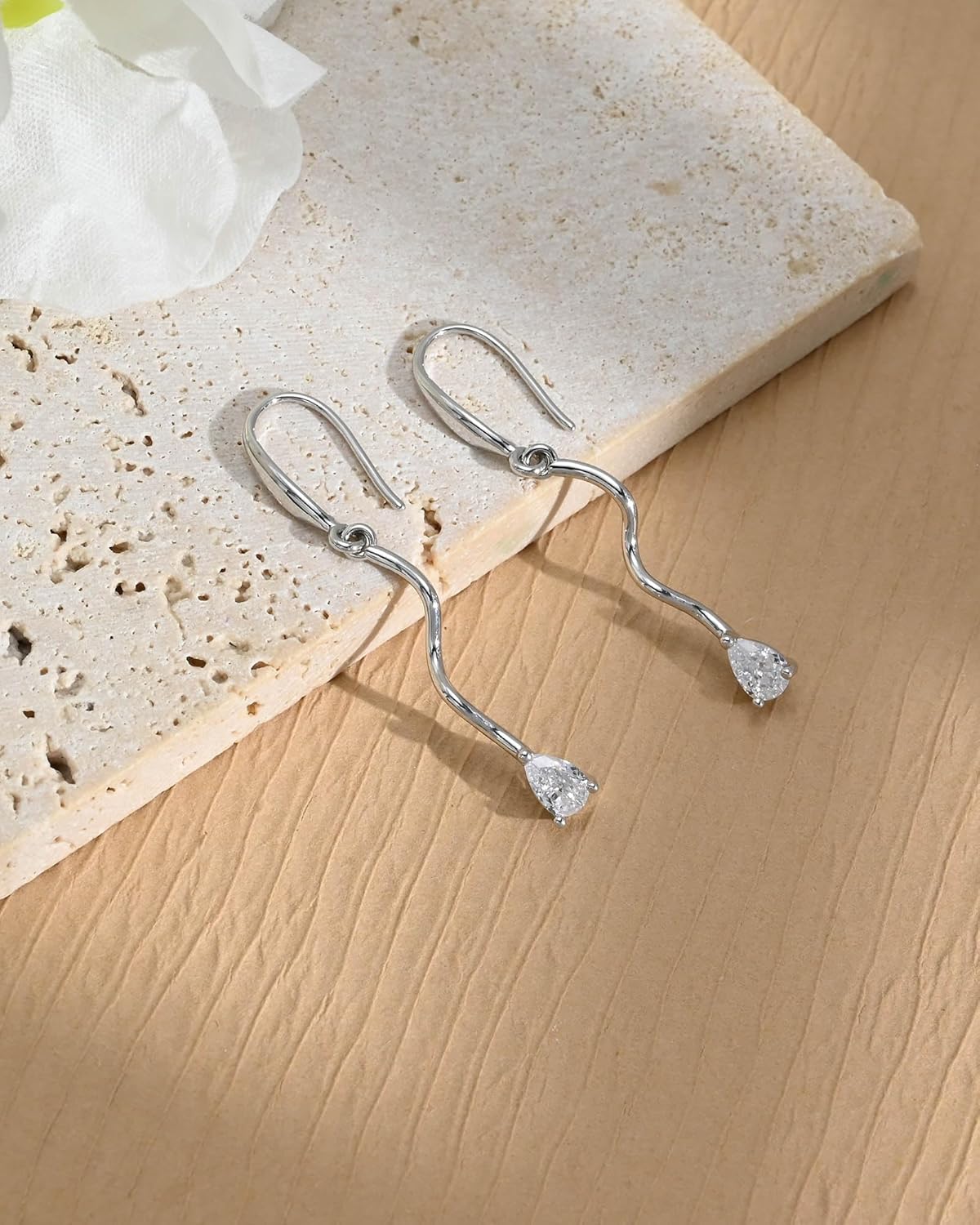 925 Sterling Silver Spiral Dangle Earrings, Hypoallergenic Long Twisted Teardrop Cubic Zirconia Dangle Drop Earrings for Women Trendy Elegant Lightweight Statement Jewelry - Image 6