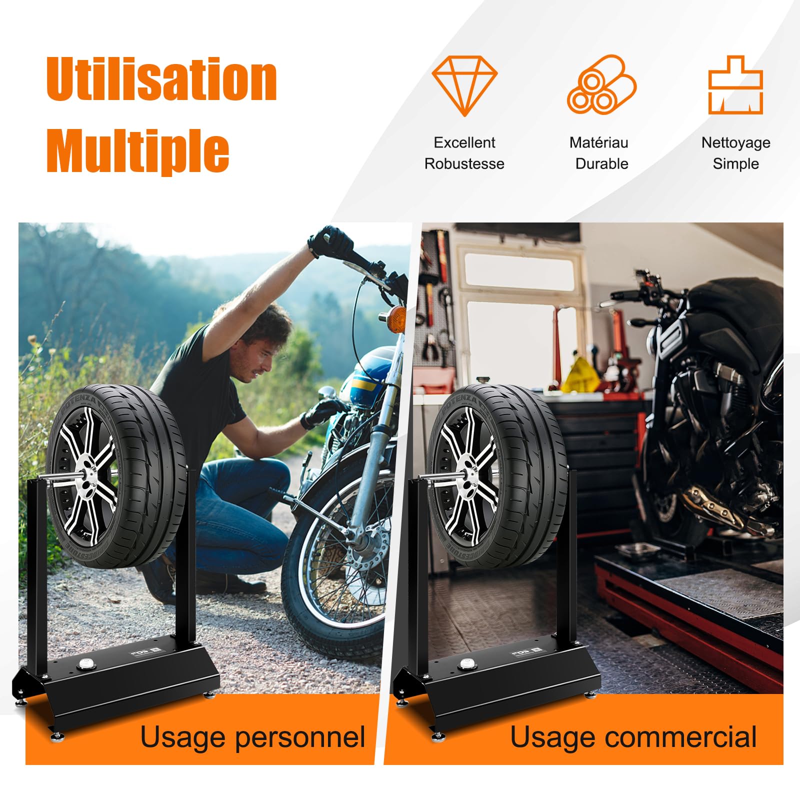 RELAX4LIFE Équilibreuse de Roue en Aluminium et Acier, Support pour Équilibrage de Pneus avec Cônes de Centrage des Roues Réglables, Travaux de Réparation de Moto, Vélo, Buggy, 40,5X22X51CM, Noir